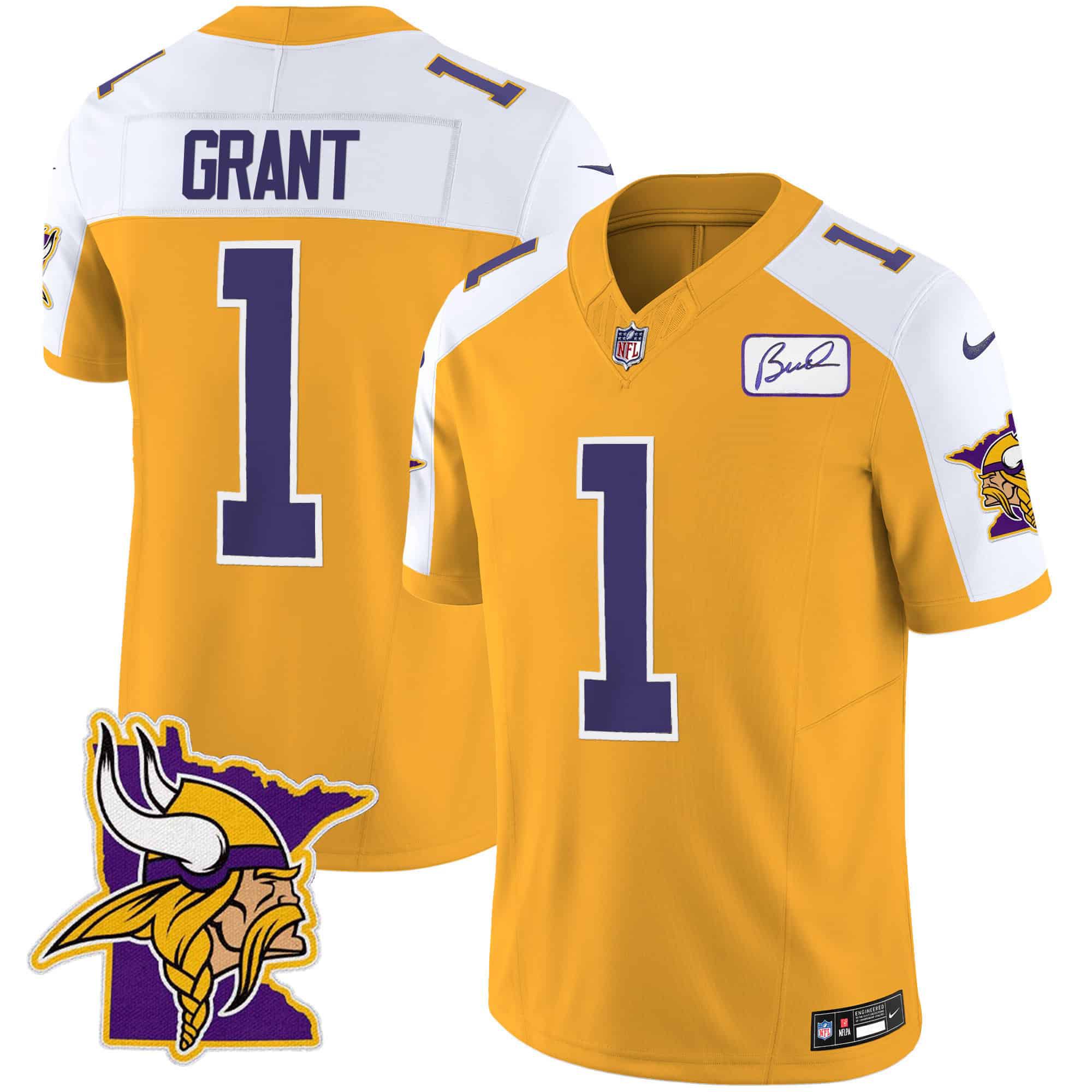 Men Minnesota Vikings #1 Grant Yellow 2024 Nike Patch Classic Limited NFL Jersey